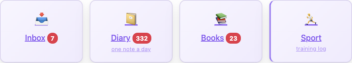 Four tiles with emoji, labels and note counts