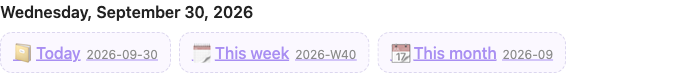 The date and three chips linking to the daily, weekly and monthly notes